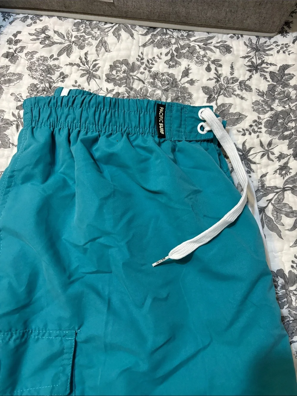 Pacific Surf Teal Men's Cargo Swimtrunks with Drawstring Waist